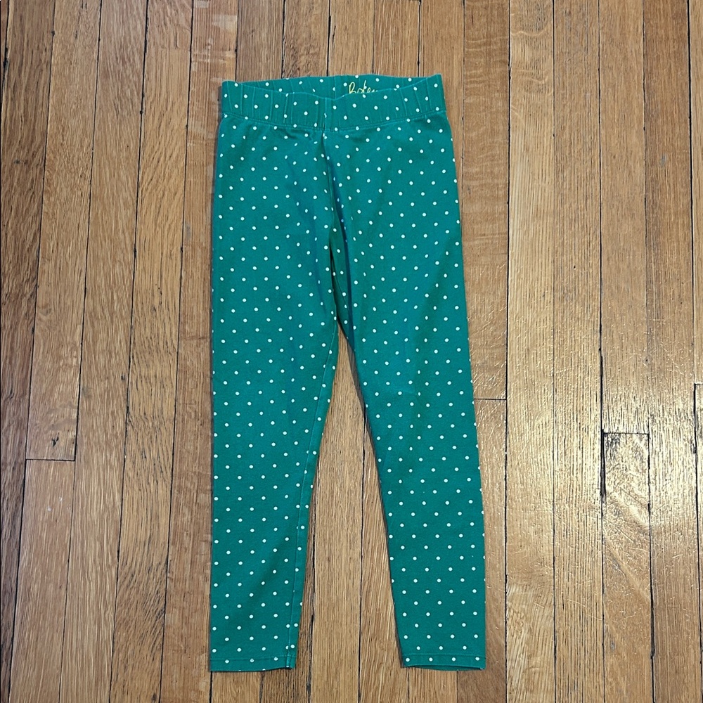 Mini Boden sz 7-8 green and white polka dot leggings
